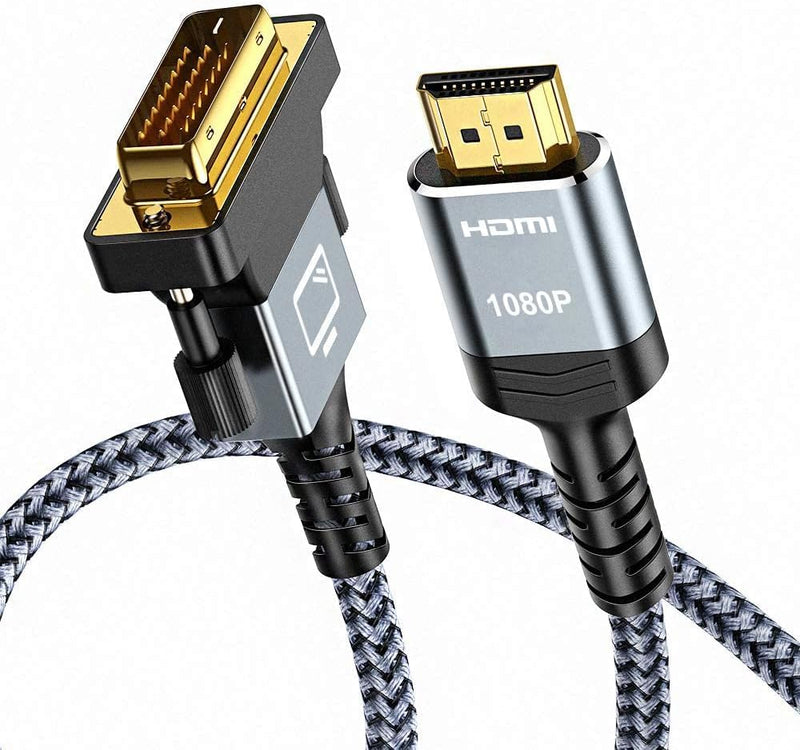 Capshi HDMI A to DVI Adapter Cable 6FT, High-Speed Gold-Plated Plug and Play Bi-Directional Nylon Braid 1080p, DVI to HDMI Adapter for Televison/Monitor/Video Card/Graphics Card 6feet