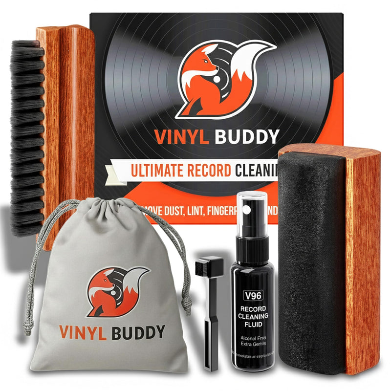 [AUSTRALIA] - Vinyl Buddy Ultimate 5-Piece Vinyl Record Cleaning Kit | Includes: Record Cleaner – Velvet, Microfiber & Stylus Brush | Made from Premium Hardwood – Clean, Protect & Restore Your LPs 
