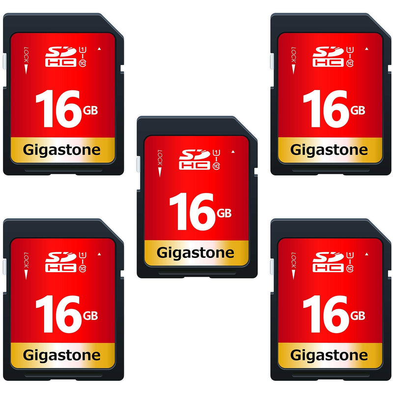 Gigastone 16GB 5 Pack SD Card UHS-I U1 Class 10 SDHC Memory Card High-Speed Full HD Video Canon Nikon Sony Pentax Kodak Olympus Panasonic Digital Camera, with 5 Mini Cases SD 16GB U1 5-Pack