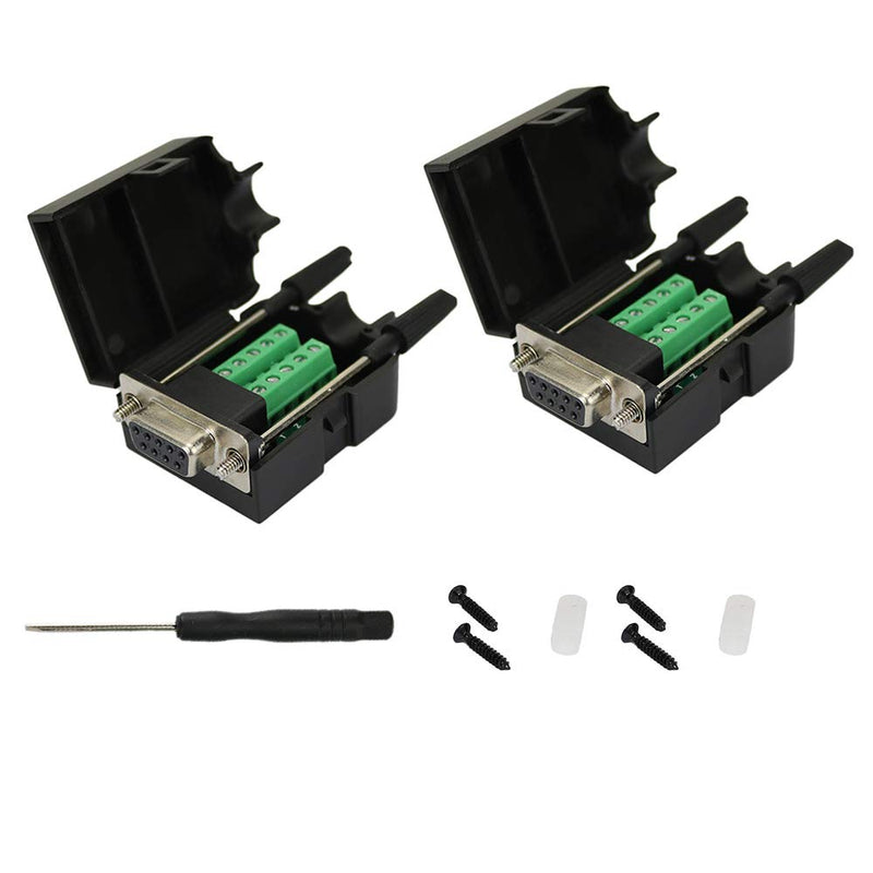 Avanexpress DB9 Connector to Wiring Terminal RS232 Serial Port Breakout Board Solder-Free, Female with Case (2 Pack)
