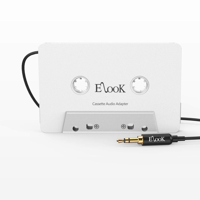 Elook Car Cassette Aux Adapter, 3.5mm Universal Audio Cable Tape Adapter for Car, Phone, MP3 ect. White