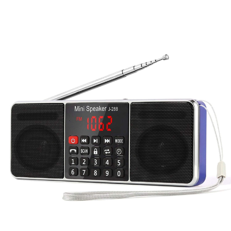 PRUNUS J-288 Portable Radio AM FM Radio with Bluetooth Speaker, Sleep Timer, Power-Saving Display, Ultra-Long Antenna, AUX Input & USB Disk & TF Card MP3 Player, NO Manual Preset Blue