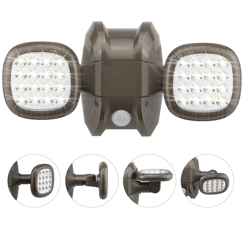 HONWELL Motion Sensor Light Outdoor Battery Operated Outside Security Flood Light Cordless IP65 Waterproof 32 LED Dual Head Spotlights, Motion Detector Lights for House Garage Porch Garden Shed brown