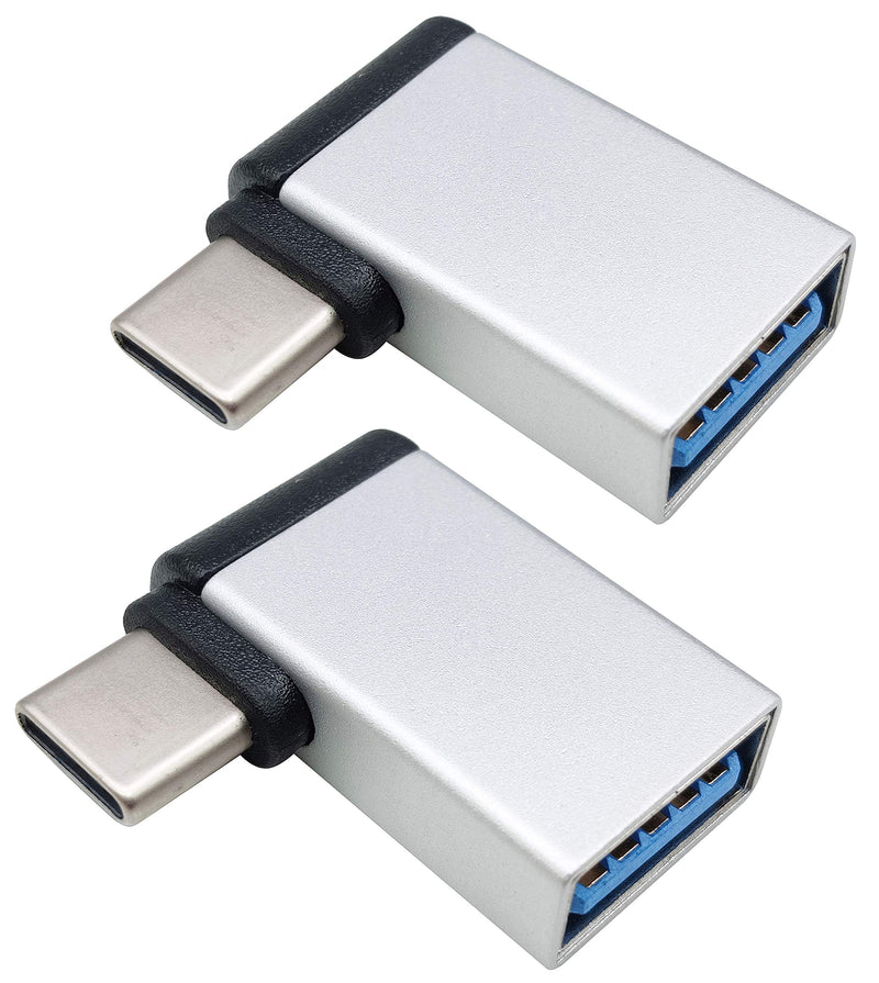 AAOTOKK Right Angle USB C to USB 3.0 Adapter 90 Degree Type C Male to USB A 3.0 Female Converter,On The Go(OTG) for Smartphone,Laptops,Mouse Keyboards,More USB and Type-C Devices (2 Pack-Silver M/F) silver M/F