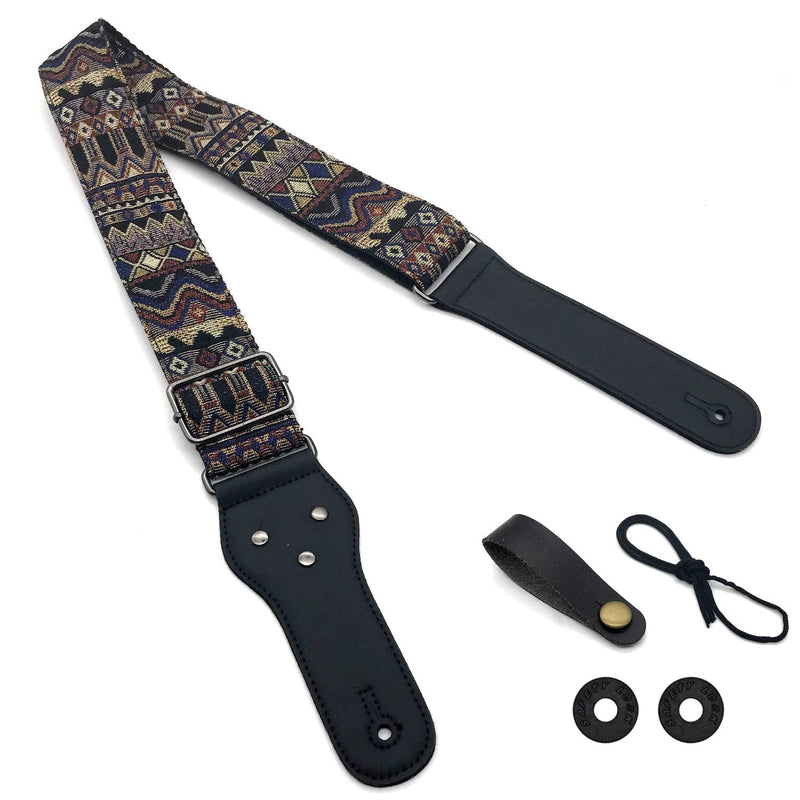 Adjustable Guitar Strap with 2 Strap Locks and 1 Leather Strap Button D