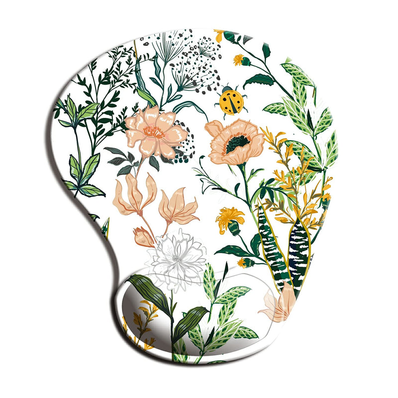 Dooke Ergonomic Mouse Pad with Wrist Support, Cute Mouse Pads with Non-Slip PU Base for Home Office Working Studying Easy Typing & Pain Relief Beautiful Floral Creamy White