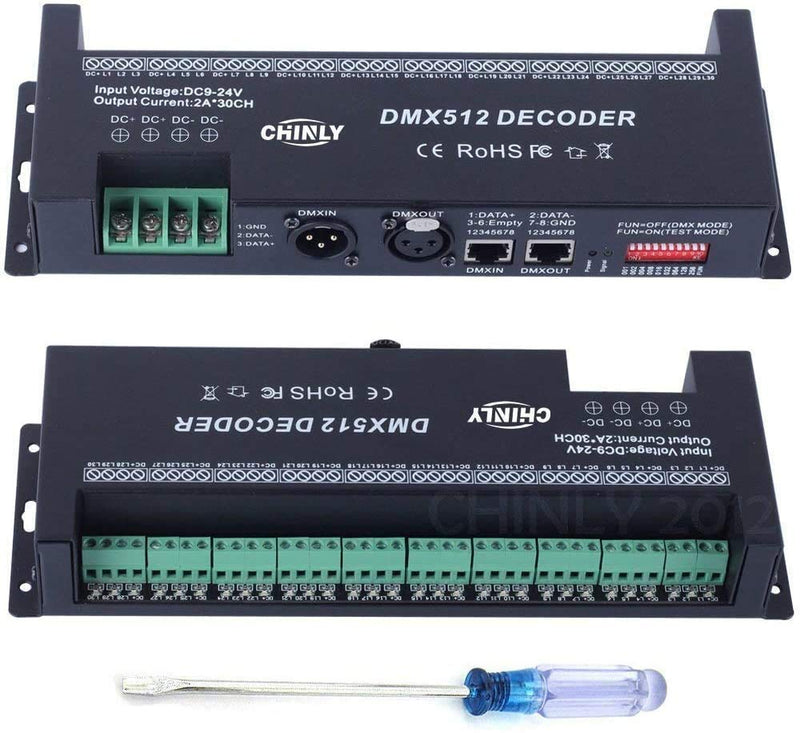 30 Channel DMX decoder 512 RGB LED Strip Controller DMX dimmer DC9V-24V 2A/CH 30 channel