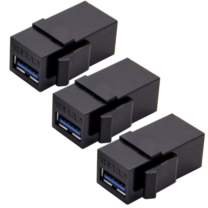 AYECEHI USB 3.0 Keystone Jack Inserts (3 Pack) Female to Female Adapters Coupler Insert Snap-in Connector Socket Adapter Port for Wall Plate Outlet Panel - Black