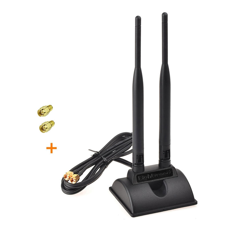 Eightwood Dual Band RP-SMA WiFi Antenna with 2-Pack SMA Male Adapter | 2.4GHz 5GHz Antenna for Desktop PC PCIe WiFi Network Card, Wireless Router, Security Camera