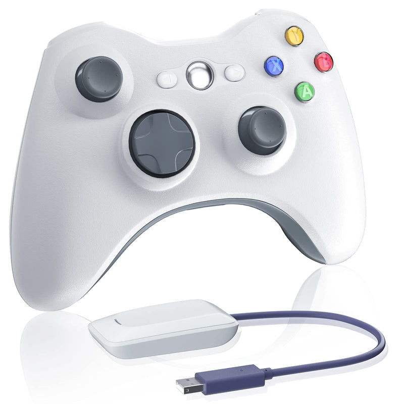 Wireless Controller for Xbox 360, 2.4GHZ Gamepad Joystick Controller Remote for PC Windows 7,8,10 with Receiver Adapter, White