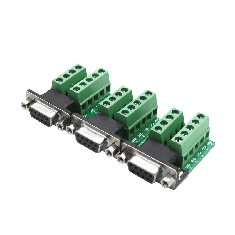 DB9 Breakout Connector,Female D-SUB Adapter Plate Connector RS232 Serial to Terminal Board Signal Modul-3 Pcs