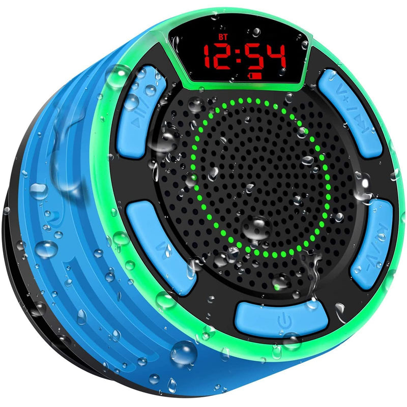 [AUSTRALIA] - IPX7 Waterproof Speaker, Bluetooth Portable Wireless Shower Speakers with LED Display, FM Radio, Suction Cup, Light Show, TWS, Loud Stereo Sound for Pool Beach Home Party Travel Outdoors BLUE 