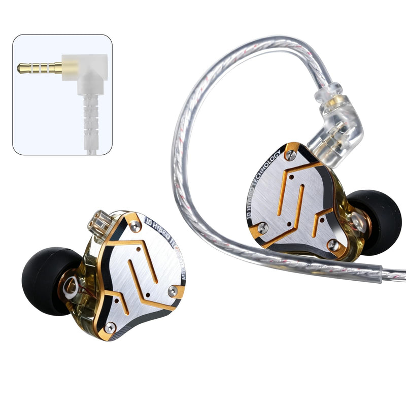 KZ ZS10 Pro 5-Driver in-Ear Earphones, Glare Gold | HiFi Musician Monitor IEM, 4BA+1DD in-Ear Earbuds, Detachable 2-Pin Cable, Noise-Isolating Headphones, Wired Stage Headset Without MIC