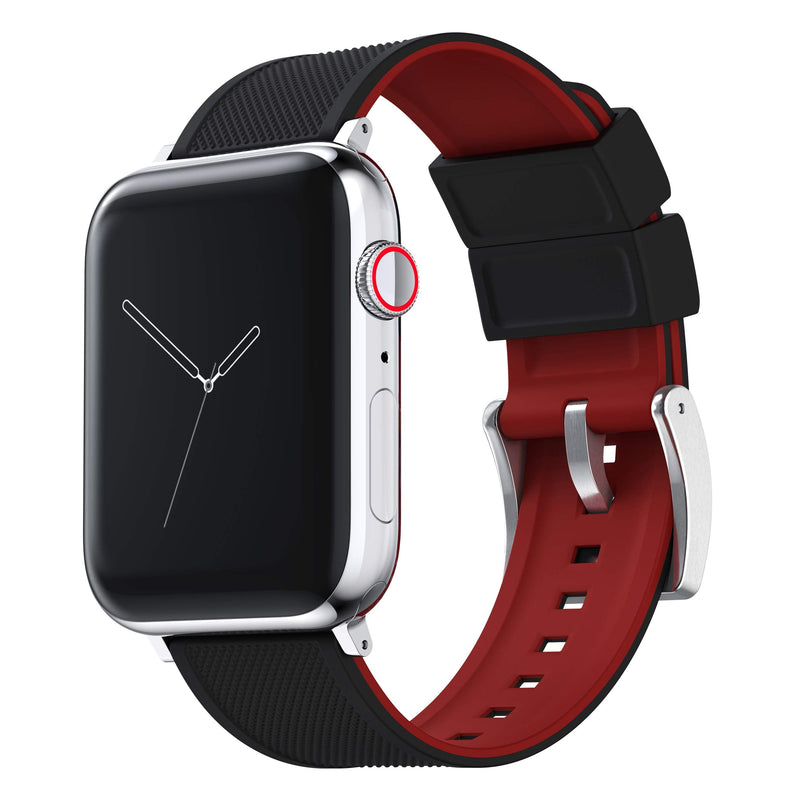 BARTON WATCH BANDS - Elite Silicone Watch Bands Compatible with Apple Watch Models - 1, 2, 3, 4, 5, 6, 7, 8, 9, 10, SE, Ultra & Ultra 2 Small (38mm/40mm/41mm) Black Top / Crimson Red Bottom