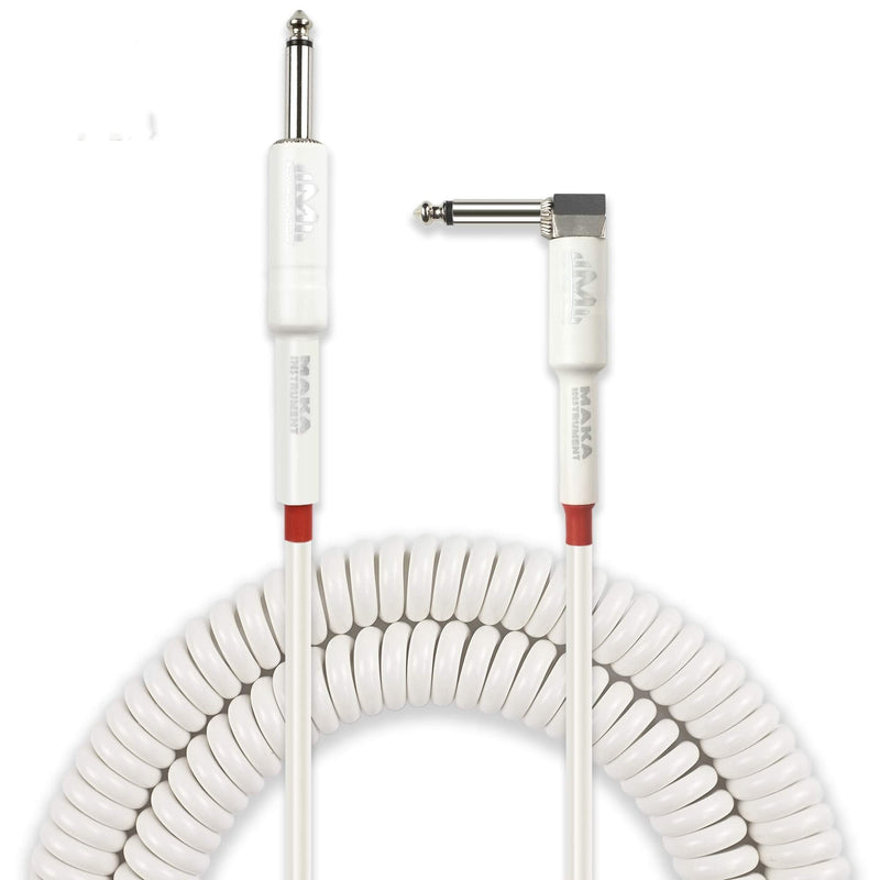 Premium Guitar Coil Cable 30 Feet, Instrument Coiled Curly Cord for Guitar Bass, 1/4 inch Right Angle to Straight, White 30' (White)