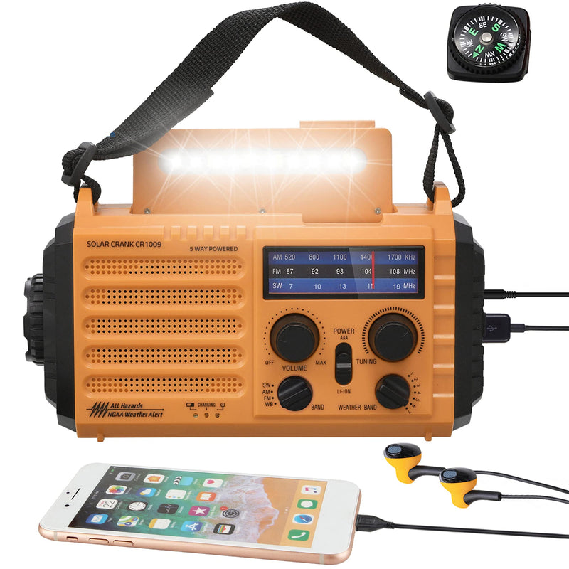 [AUSTRALIA] - 5000 Weather Radio,Solar Hand Crank 5-Way Power Emergency Radio,AM/FM/Shortwave/NOAA Alert Survival Portable Radio,Power Bank USB Charger,Camping Flashlight,Reading Lamp,Headphone Jack,SOS,Compass Yellow 