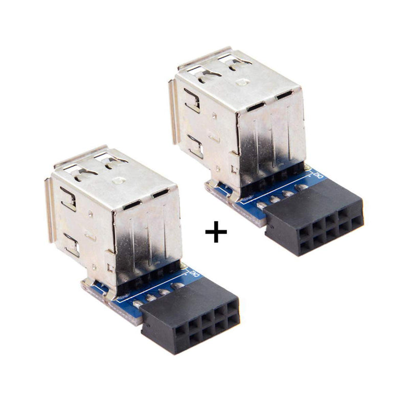 Cablecc 2pcs 9Pin/10Pin Motherboard Female Header to Dual USB 2.0 Female Adapter Vertical Type