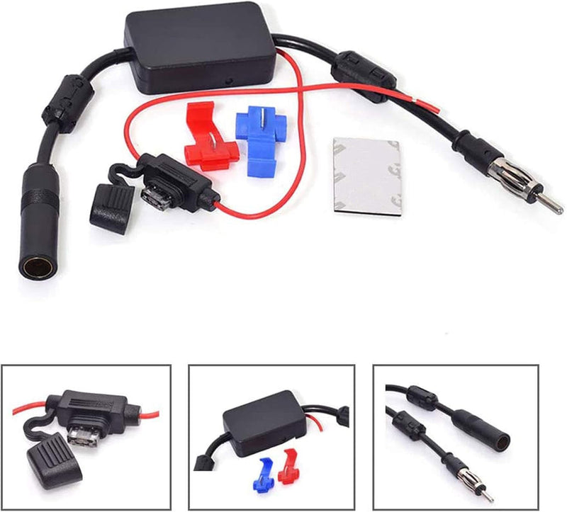 Antenna Amplifier, Signal Booster Universal 12V Car FM AM Radio Antenna Signal Reception Amplifier Booster High Gain Low Noise HD 25dB