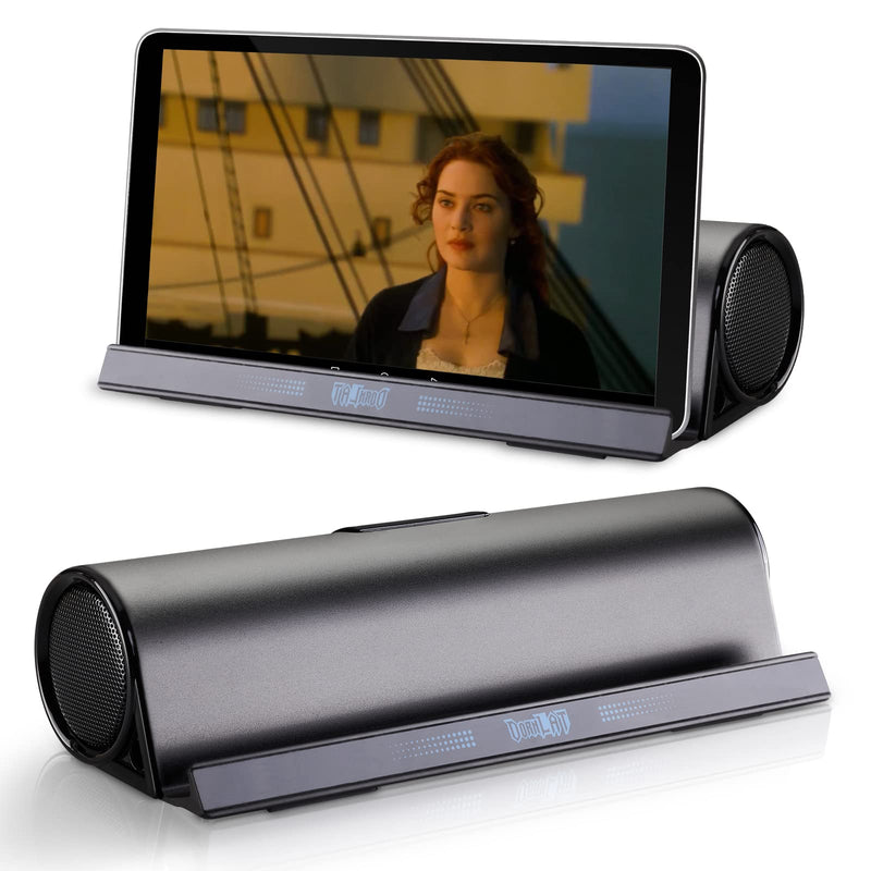 [AUSTRALIA] - DORNLAT Wireless Bluetooth Speakers, Portable Phone Tablet Stand Holder Speaker, Dual Drivers Stereo Dock Speaker for iPad, Phone, Outdoor, Travel, Home Party (Black) 