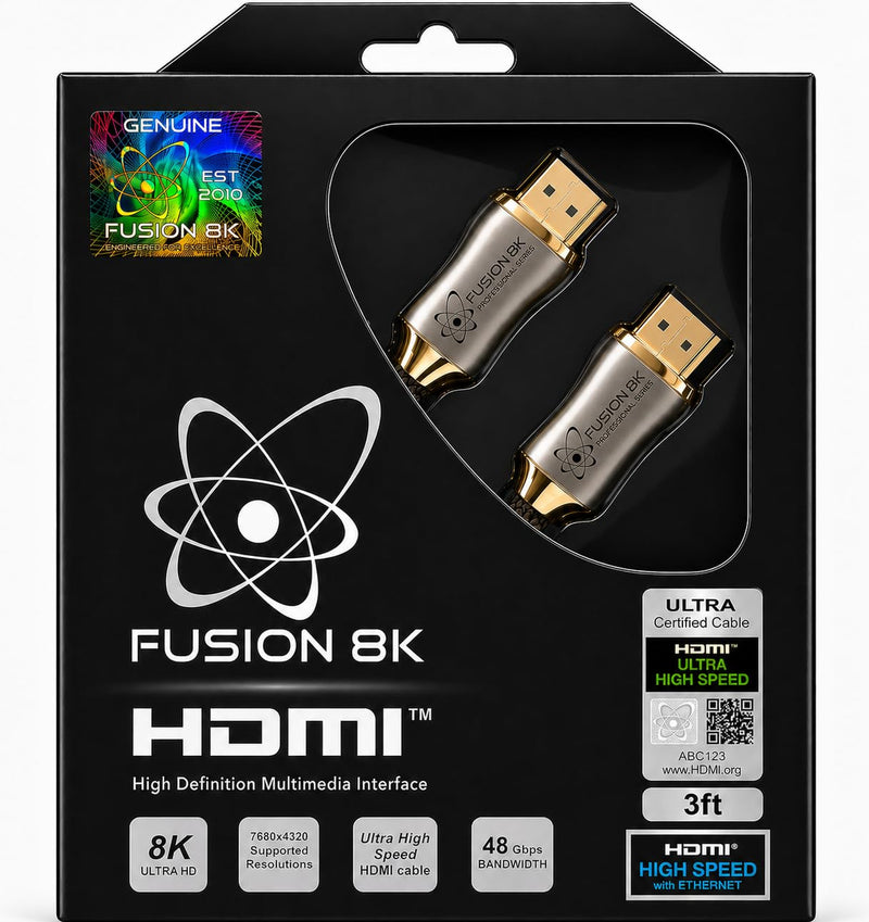 Fusion8K Certified HDMI 2.1 Cable 48Gbps 3ft - 10K 8K@60Hz 4K@120Hz 144Hz | eARC HDR10 Dolby Vision HDCP 2.3 | Braided Cord for PS5, Xbox Series X, Apple TV 4K, Roku, OLED TV 3 Feet