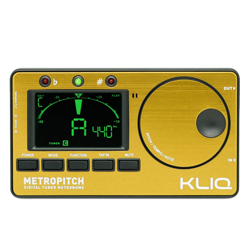 KLIQ MetroPitch - Metronome Tuner for All Instruments - with Guitar, Bass, Violin, Ukulele, and Chromatic Tuning Modes (MetroPitch, Gold)