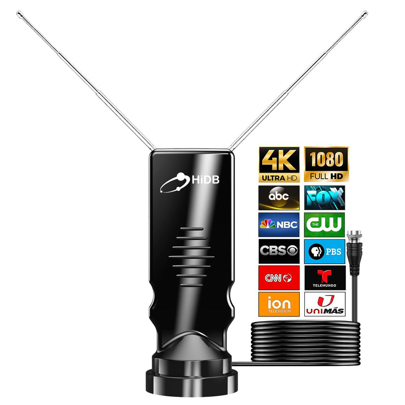 HIDB TV Antenna for Smart Indoor, Long Range Rabbit Ears Without Cable, Digital Free-to-air HDTV Channels，Stickiness Base Easy Placement Both Suitable Home Car