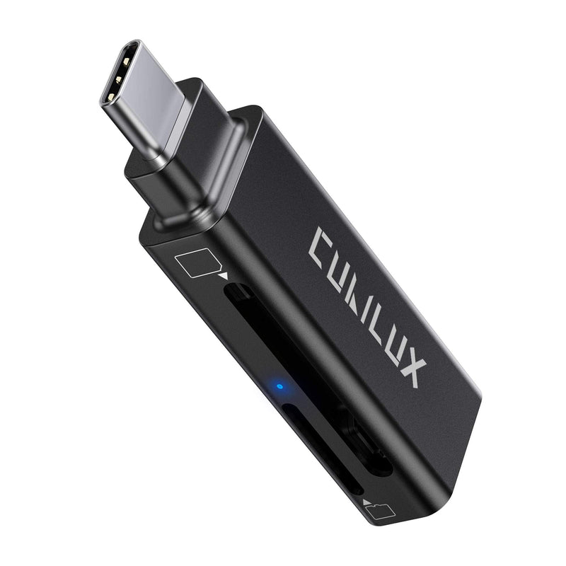 Cubilux USB Type C SD/TF Card Reader with LED Indicator, Thunderbolt 4/3 Memory Card Adapter Compatible with MacBook iPad Pro/Air 4/Mini 6 Samsung S22/S21/S20 Note 20/10 Tab S8/S7/S6 Pixel 6 Pro 5 4 3 Black