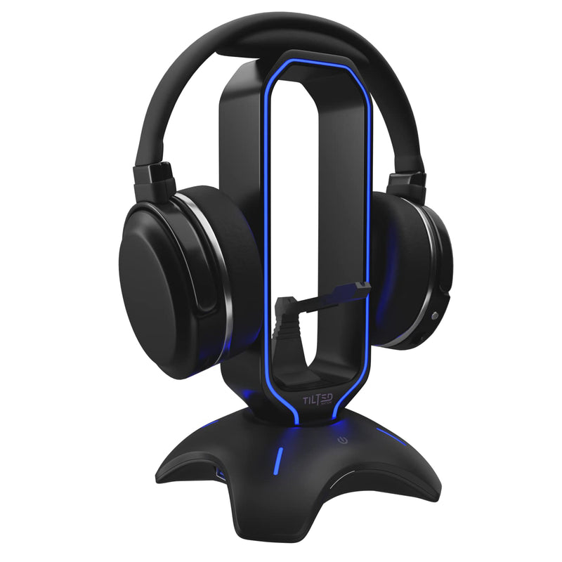 Tilted Nation RGB Headset Stand and Gaming Headphone Stand for Desk Display with Mouse Bungee Cord Holder - Gaming Headset Holder with USB 3.0 Hub for Xbox, PS4, PC - Perfect Gaming Accessories Gift Black