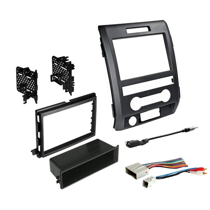 American International Ford F-150 (2009-2014) Double DIN or Single ISO with Pocket Radio Installation Dash Kit, Retains SWC & Factory Amplifier, Car Audio Wire Harness & Antenna Adapter Included Black
