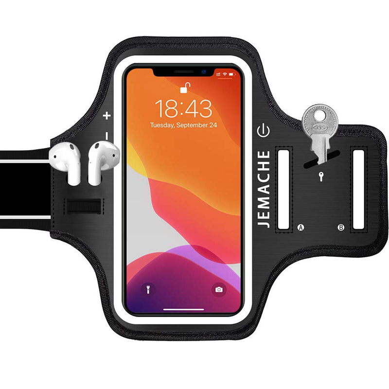 iPhone 15 Pro Max, 14 Pro Max, 15 Plus Armband with AirPods Holder, JEMACHE Gym Running Workouts Arm Band for iPhone 15/14 Plus, 15/14/13/12/11 Pro Max (Dark) Dark Black