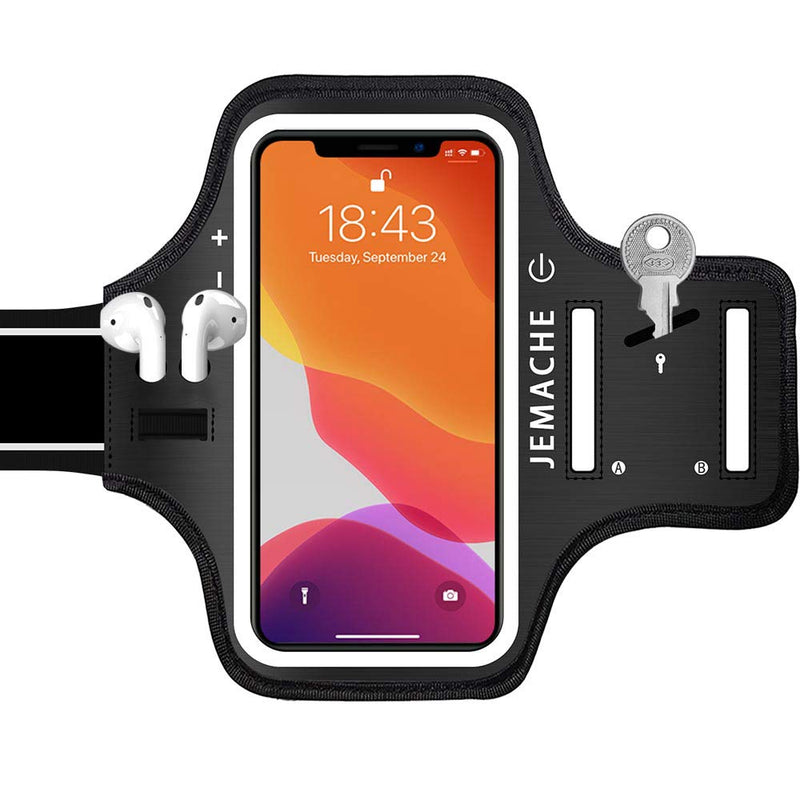 iPhone 15 Pro, 14 Pro, 13 Pro, 12 Pro Armband with Airpods Holder, JEMACHE Gym Workouts Running Arm Band for iPhone Xs 11Pro 12Pro 13Pro 14Pro 15Pro (Dark) Dark