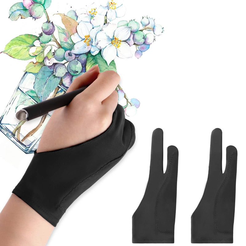 Mixoo Artists Gloves 2 Pack - Palm Rejection Gloves with Two Fingers for Paper Sketching, iPad, Graphics Drawing Tablet, Suitable for Left and Right Hand (Small) Small