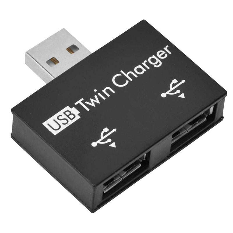 Mini Hub USB2.0 Male to 2-Port USB Twin Charger Splitter Adapter Converter Kit for Mobile Phone/ Laptop (Black) Black