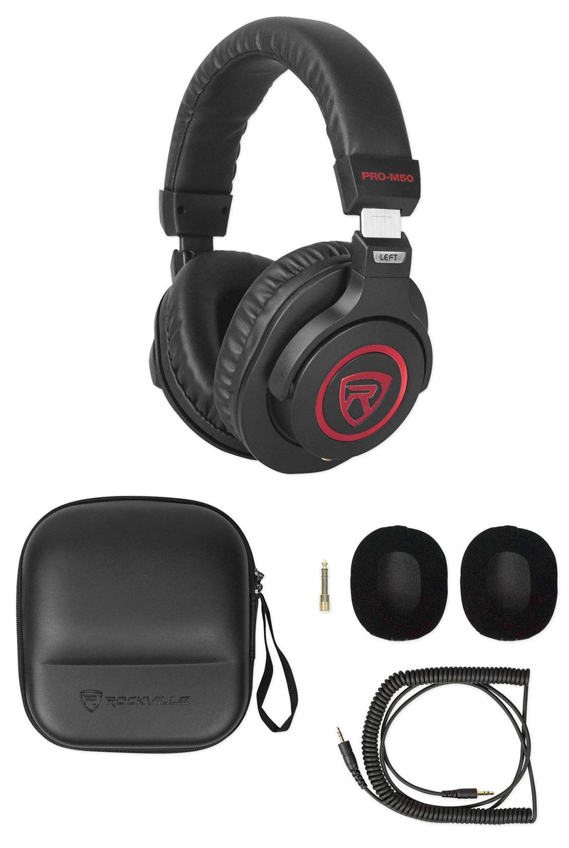 Rockville PRO-M50 SR 40mm Studio Headphones, 32 Ohm, Detachable Coil Cable, Sound Isolation, Durable Build, for Studio Monitoring and Podcasting Red