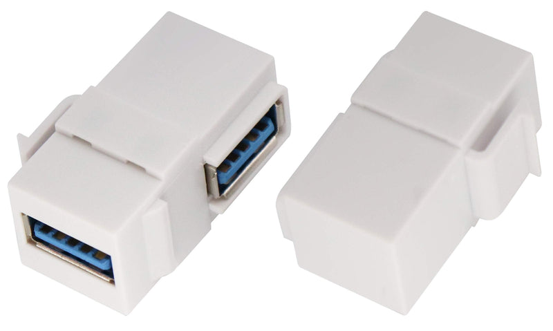 AAOTOKK 90 Degree USB Keystone Coupler Right Angle USB 3.0 A Keystone Jack Insert Female to Female Coupler Adapter for Wall Plate Outlet Panel (White/2 Pack) 2 Pack 90 Degree White