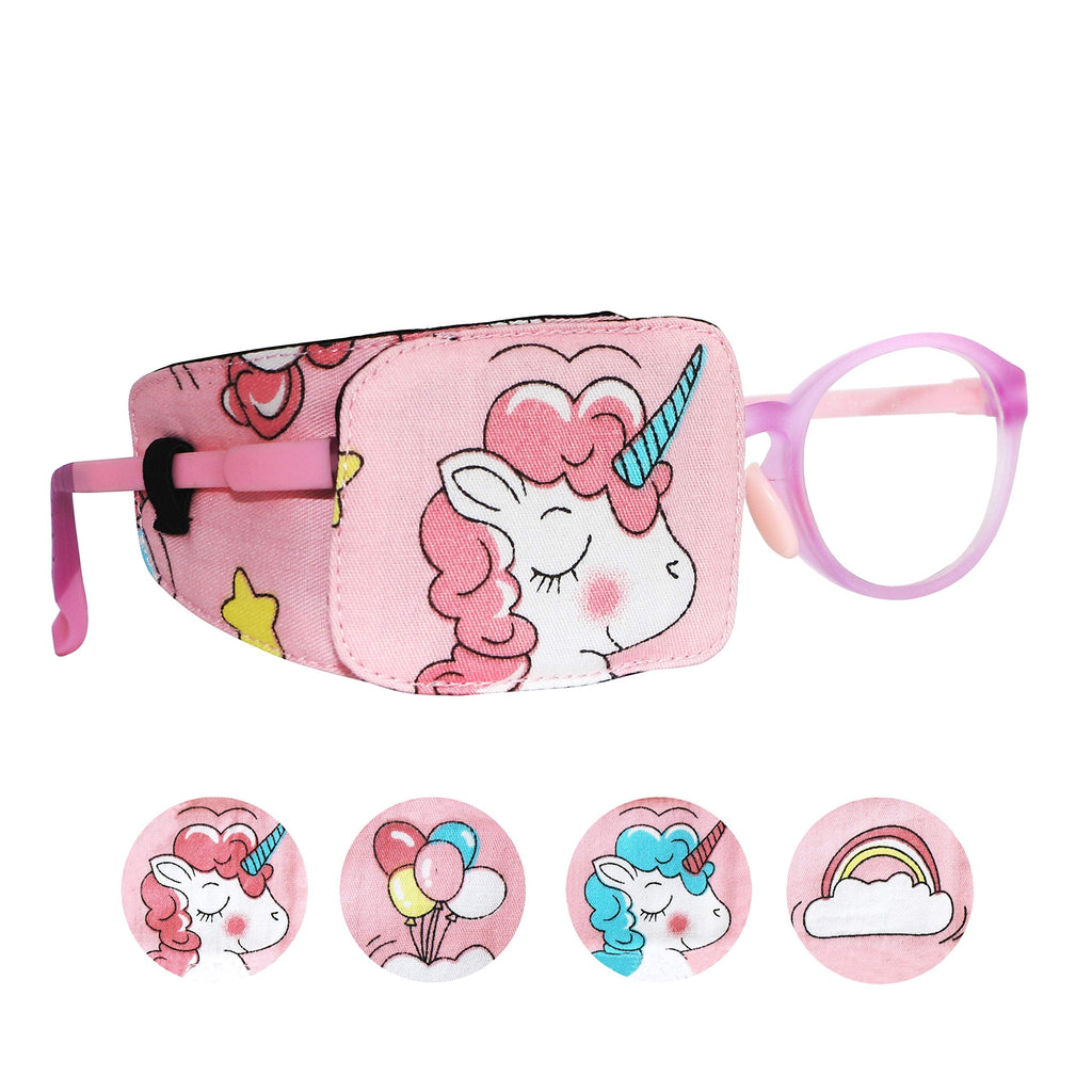 Cotton & Silk Eye Patch for Kids Glasses (Right Eye, Pink Hair Unicorn) To Cover Right Eye Baby Pink - Pink Hair Unicorn