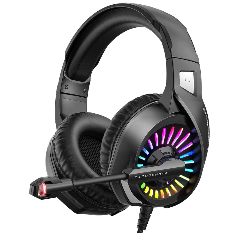 [AUSTRALIA] - ZIUMIER Gaming Headset with Microphone, Compatible with PS4 PS5 Xbox One PC Laptop, Over-Ear Headphones with LED RGB Light, Noise Canceling Mic, 7.1 Stereo Surround Sound Black 
