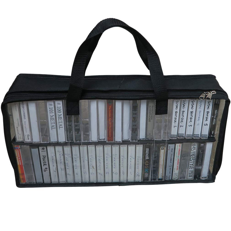[AUSTRALIA] - Evelots Cassette Tape Bag -See Thru Organizer Storage with Handles - Easy Carrying Case - No Dust or Moisture - Holds 50 Tapes with cases 