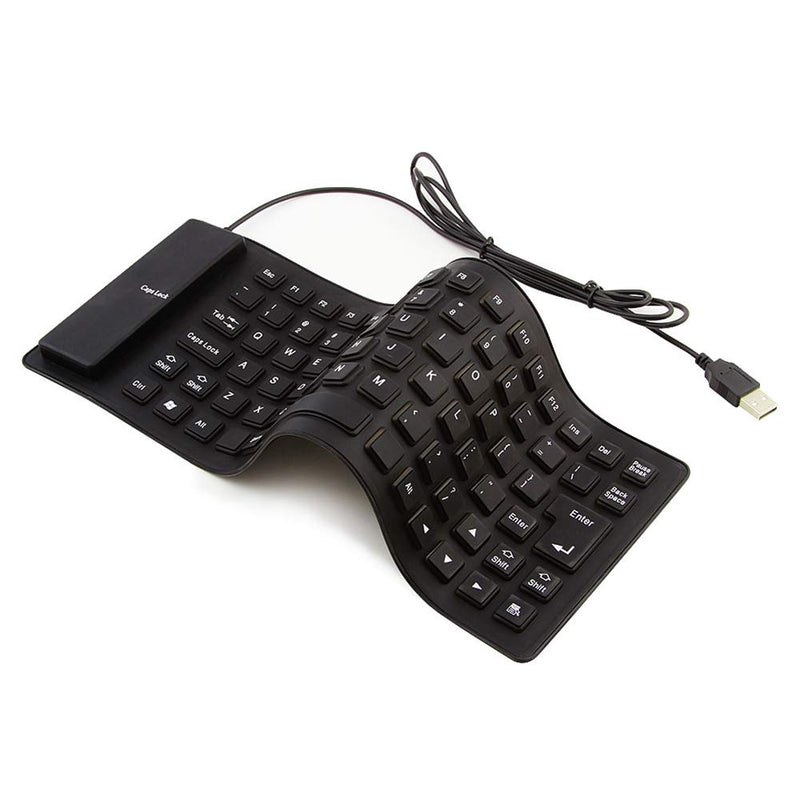 Foldable Silicone Keyboard, USB Wired 85 Keys Waterproof Rollup Silent Typing Soft Touch Keyboard for PC Notebook Laptop(Black)