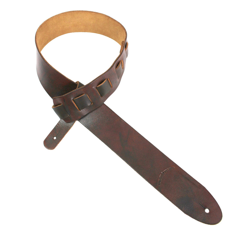Walker & Williams S-05 Dark Walnut Brown Full Grain Extra Thick Soft Italian Leather Rugged Finish Guitar Strap