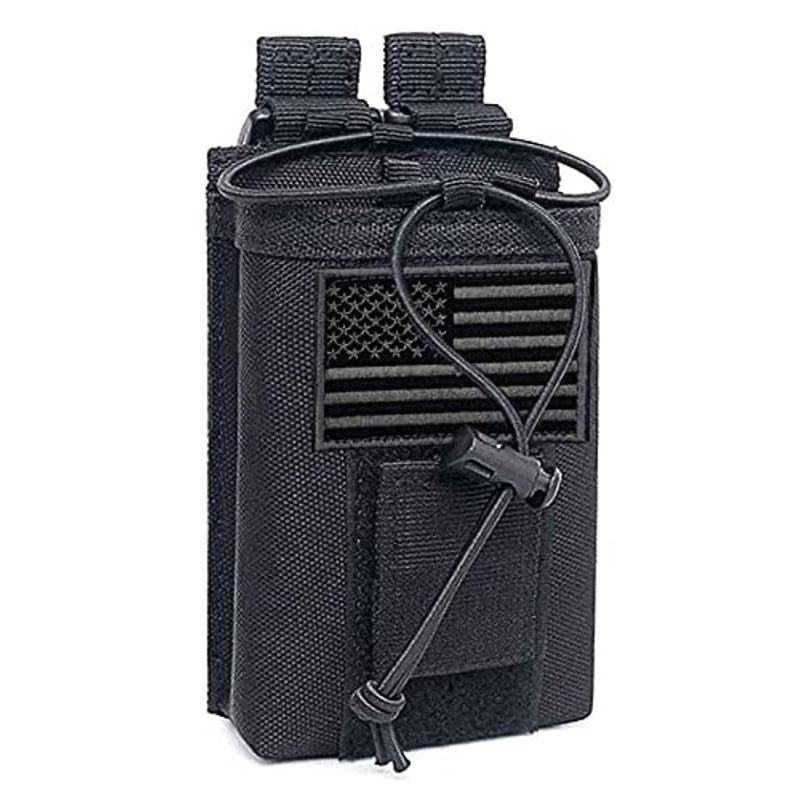 Tactical Radio Holder Molle Radio Pouch Case Heavy Duty Radios Holster Bag for Two Ways Walkie Talkies Adjustable Storage with 1 Pack Patch(Black) Black
