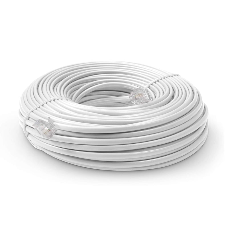 THE CIMPLE CO Phone Line Cord 100 Feet - Modular Telephone Extension Cord 100 Feet - 2 Conductor (2 pin, 1 line) Cable - Works Great with FAX, AIO, and Other Machines - White 100 Feet Cord (30 Meter)