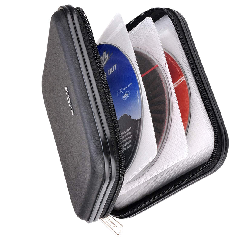 CD DVD Wallet, 32 Capacity Heavy Duty, DVD CD Case Holder for Car, Portable DVD/VCD Storage Disk, Hard Shell Sturdy case , Car CD Disk Holder, Booklet, Blu-ray Wallet (32 Capacity,Black) Black
