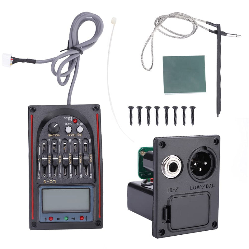 Pasamer Pickup Tuner,Pickup Lcd 5-Band Acoustic Guitar Preamp Eq Lc-5 Equalizer Tuner Piezo Pickup Easy to Read Use