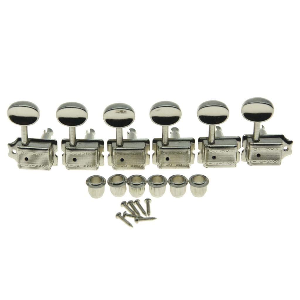 Wilkinson Deluxe 6 Inline Vintage Guitar Tuners with Split Post Guitar Tuning Keys Peg Machine Heads for Strat/Tele Guitars Nickel