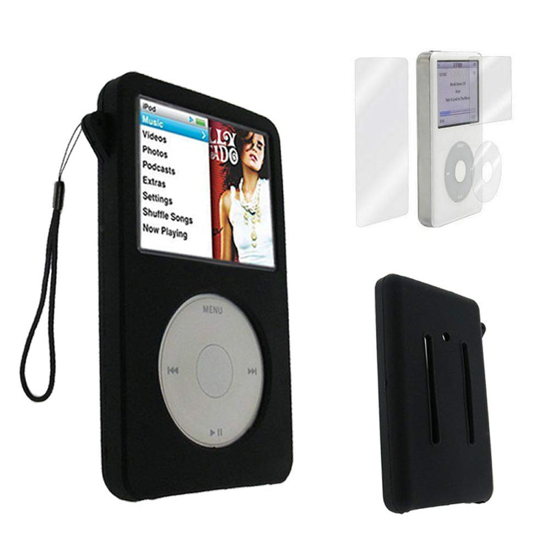 for iPod Classic Case, Silicone Skin Case Cover for Apple iPod Classic 6th 7th 80GB, 120GB Thin 160GB and iPod Video 5th 30gb + Screen Protector & Lanyard-10.5mm Thickness Thin Version(Black) Black
