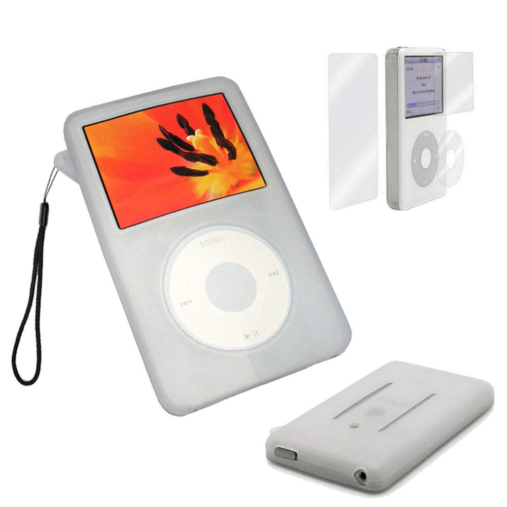 for iPod Classic Case, Silicone Skin Case Cover for Apple iPod Classic 6th 7th 80GB, 120GB Thin 160GB and iPod Video 5th 30gb + Screen Protector & Lanyard-10.5mm Thickness Thin Version(White) White