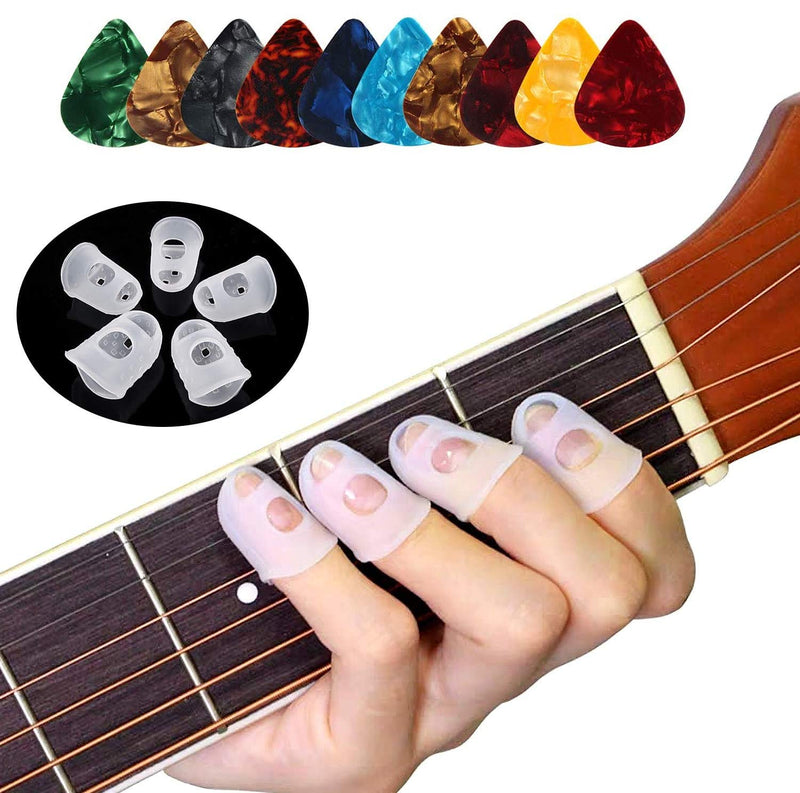 Guitar Fingertip Protectors - 40 Pcs Silicone Guitar Finger Guards Protection Covers Caps for Guitar Ukulele Bass, Sewing and Embroidery (5 Sizes) (Transparent) Transparent