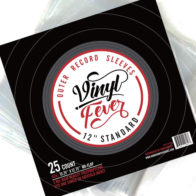 Vinyl Fever Record Sleeves [25 Pack] - Outer Album Covers With Premium Clarity - Durable 3 Mil Thick Polypropylene Sleeves for 12 Inch LPs and Archival Album Storage 25 Pack