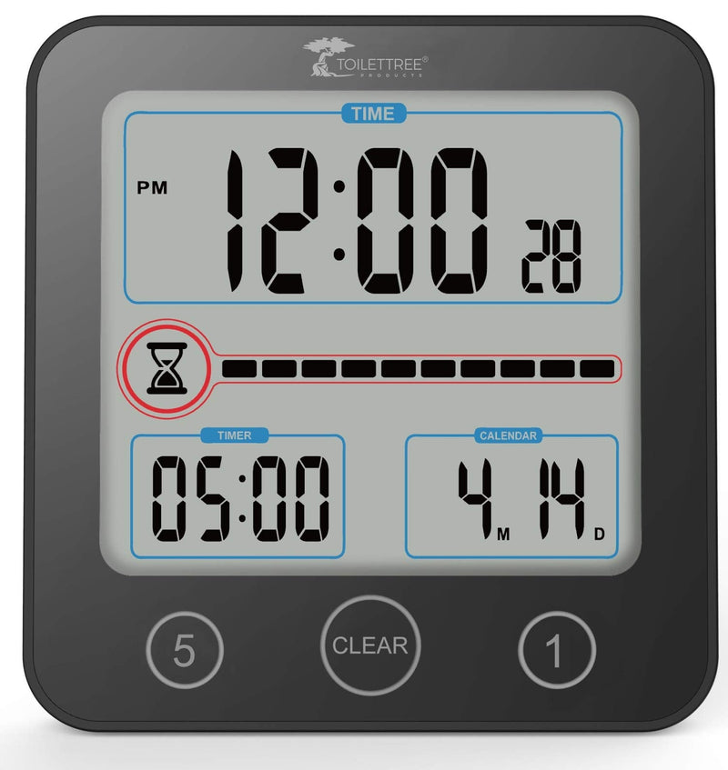 [AUSTRALIA] - ToiletTree Products Digital Bathroom Shower Clock with Alarm & Large LCD Display – Waterproof, Humidity & Moisture Resistant – Clocks for Bath & Kitchen Black 